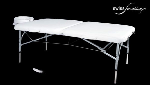 Table de massage portable la plus légère modèle Plume de Swissmassage vue ouverte avec sa têtière