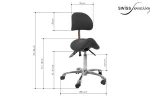 Dimensions tabouret médical ergonomique avec dossier modèle Noble anthracite